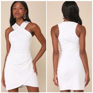 Lulus  White Halter Tulip Mini Dress bodycon silhouette NWT Size S Small